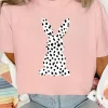 Fashion Dear-Lover Spotty Bunny Printed Easter Fashion T Shirt Pink