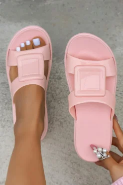 Hot Dear-Lover Square Design Cutout Open Toe Slippers Pink