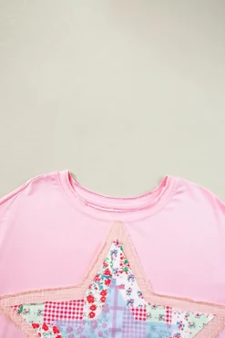 Clearance Dear-Lover Star Patchwork Loose T-shirt Pink