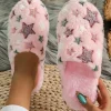 Fashion Dear-Lover Star Pattern Plush Home Slippers Pink