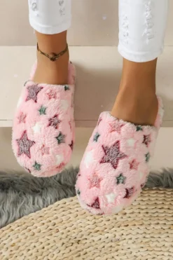 Fashion Dear-Lover Star Pattern Plush Home Slippers Pink