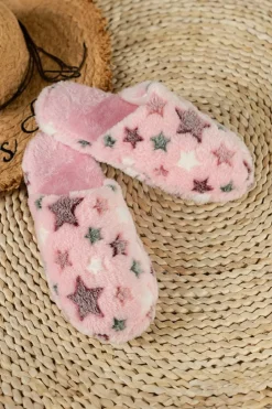 Fashion Dear-Lover Star Pattern Plush Home Slippers Pink
