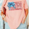 Sale Dear-Lover Starry Bow American Flag Graphic T Shirt Pink