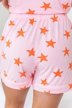 Fashion Dear-Lover Stars Short Sleeve Shirt and Shorts Bamboo Pajama Set Pink