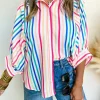 New Dear-Lover 3/4 Sleeve Button Up Casual Shirt Pink Stripe