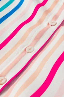 New Dear-Lover 3/4 Sleeve Button Up Casual Shirt Pink Stripe