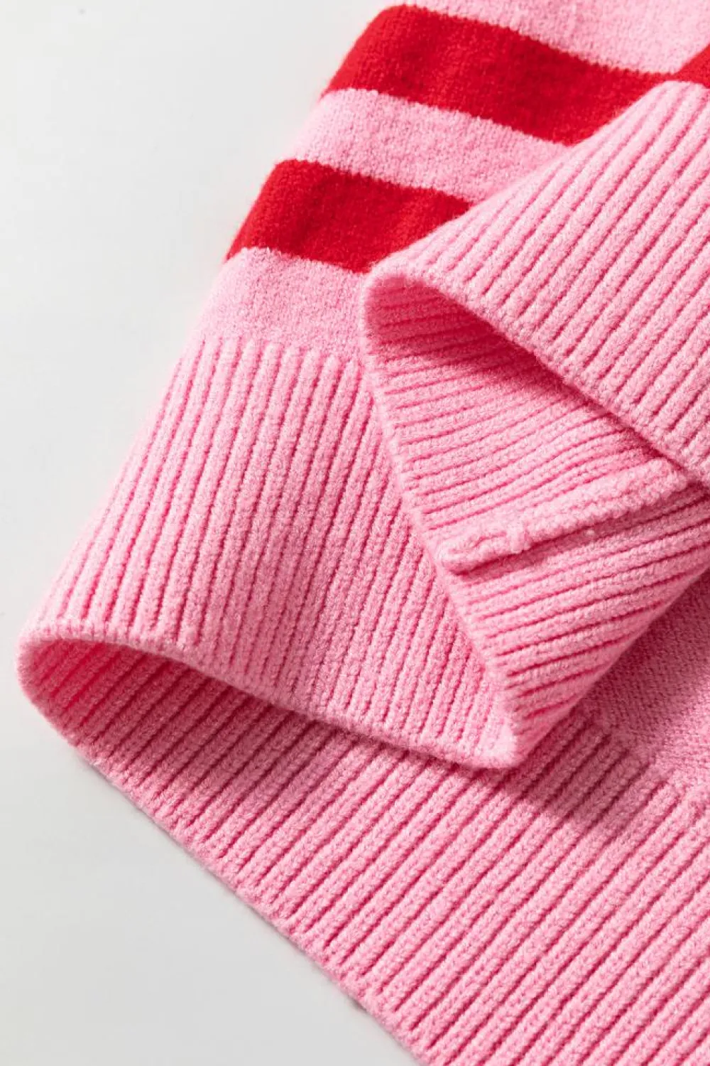 Online Dear-Lover Bubble Sleeve Drop Shoulder Ribbed Trim Sweater Pink Stripe