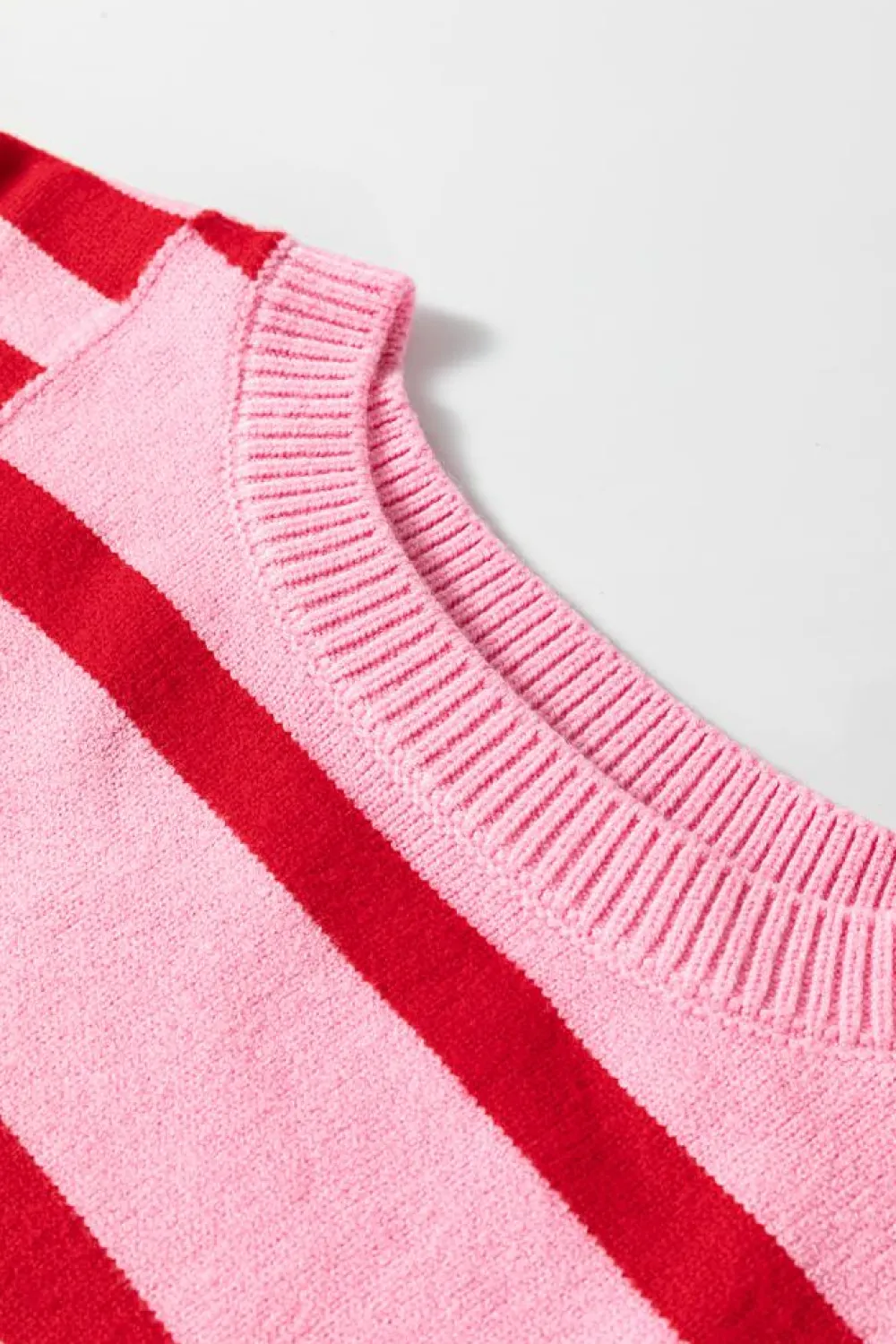 Online Dear-Lover Bubble Sleeve Drop Shoulder Ribbed Trim Sweater Pink Stripe