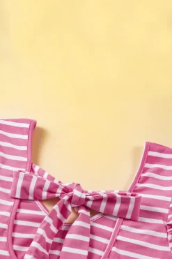 Hot Dear-Lover Butterfly Sleeve V Neck Hollowed Knot Back T Shirt Pink Stripe