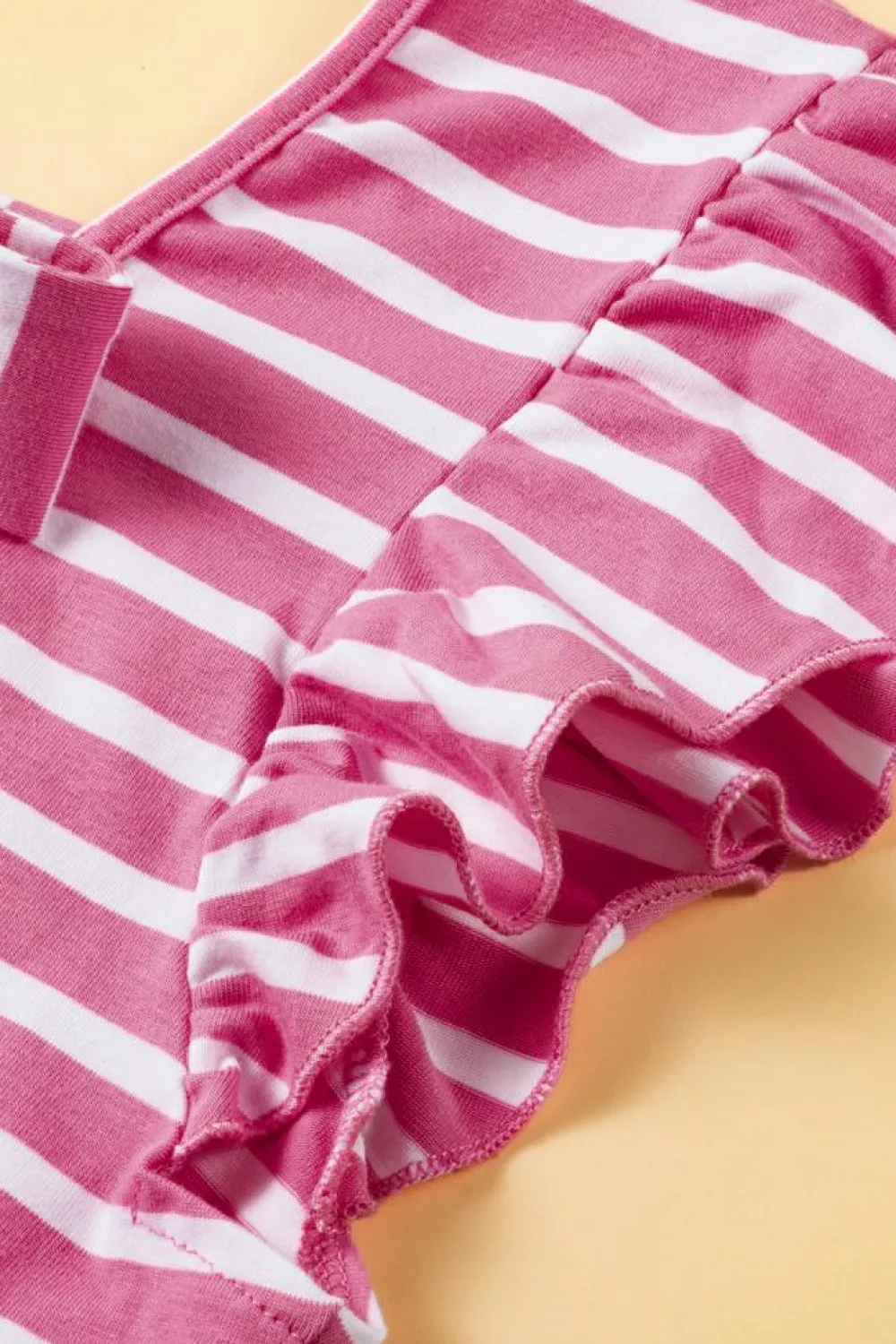 Hot Dear-Lover Butterfly Sleeve V Neck Hollowed Knot Back T Shirt Pink Stripe