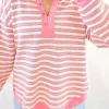 Best Dear-Lover Buttoned V Neck Collared Drop Shoulder Top Pink Stripe