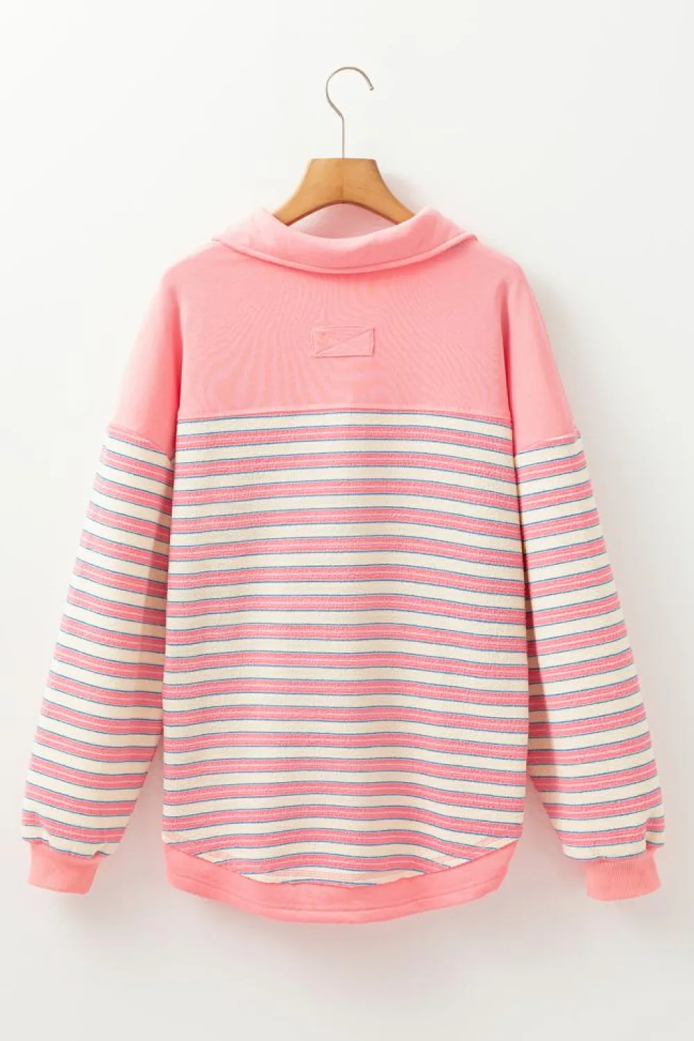 Best Dear-Lover Buttoned V Neck Collared Drop Shoulder Top Pink Stripe