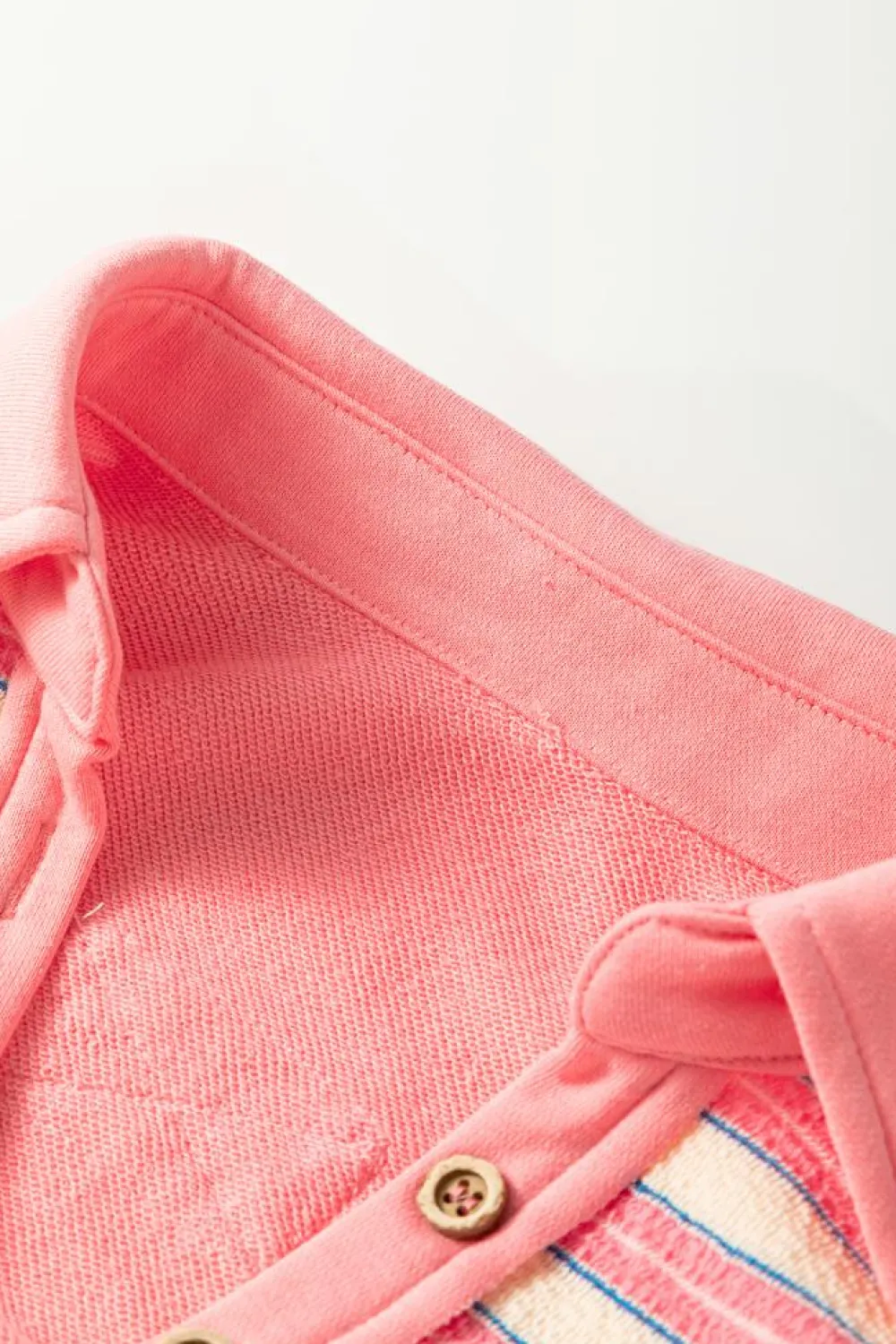 Best Dear-Lover Buttoned V Neck Collared Drop Shoulder Top Pink Stripe