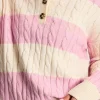 Outlet Dear-Lover Cable Knit Collared Henley Sweater Pink Stripe