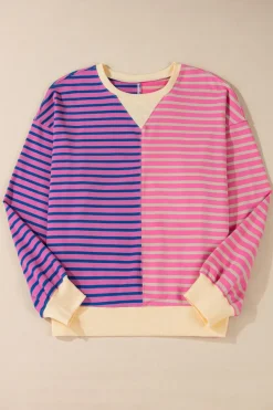 Sale Dear-Lover Casual Stripe Colorblock Drop Shoulder Oversize Sweatshirt Pink Stripe