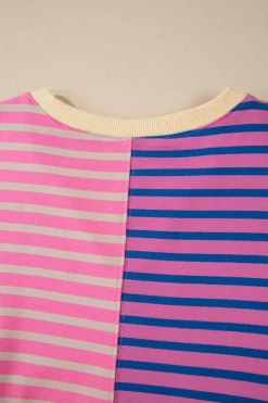 Sale Dear-Lover Casual Stripe Colorblock Drop Shoulder Oversize Sweatshirt Pink Stripe