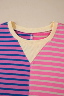 Sale Dear-Lover Casual Stripe Colorblock Drop Shoulder Oversize Sweatshirt Pink Stripe