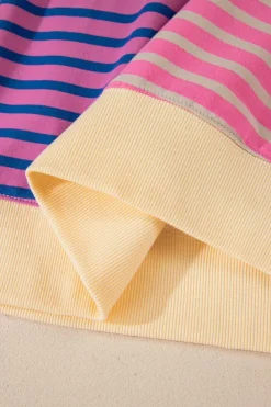 Sale Dear-Lover Casual Stripe Colorblock Drop Shoulder Oversize Sweatshirt Pink Stripe