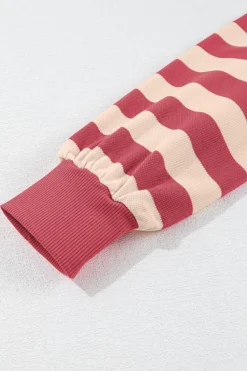New Dear-Lover Collared V Neck Long Sleeve Loose Casual Dress Pink Stripe