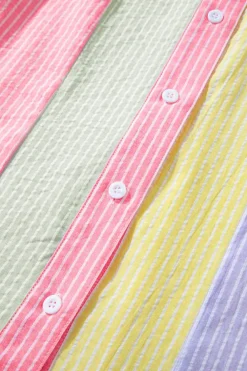 Sale Dear-Lover Color Block Chest Pocket Oversized Shirt Pink Stripe