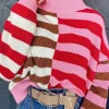 Hot Dear-Lover Color Block High Neck Drop Shoulder Loose Sweater Pink Stripe