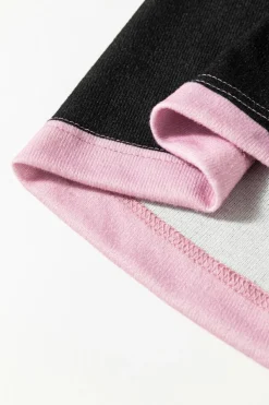 Discount Dear-Lover Color Block Number 22 Print Game Day Loose Long Sleeve Top Pink Stripe