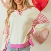 Online Dear-Lover Colorblock Patchwork Collared French Terry Knit Top Pink Stripe