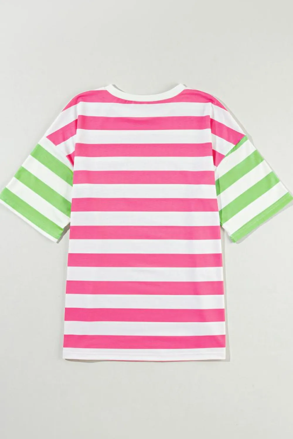 Hot Dear-Lover Contrast Patch Pocket Drop Sleeve T Shirt Pink Stripe
