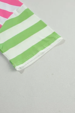 Hot Dear-Lover Contrast Patch Pocket Drop Sleeve T Shirt Pink Stripe