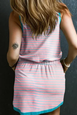 Best Dear-Lover Contrast Trim Pocketed Casual Tank Dress Pink Stripe