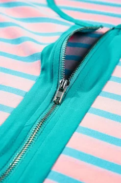 Outlet Dear-Lover Contrast Trim Half Zip Short Sleeve Top Pink Stripe