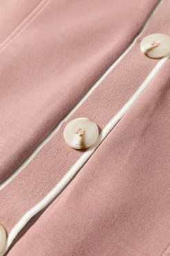 New Dear-Lover Contrast Trim V Neck Buttoned Front Pocketed Knit Cardigan Pink Stripe