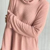 Clearance Dear-Lover Cowl Neck Side Slits Loose Fit Long Sleeve Top Pink Stripe
