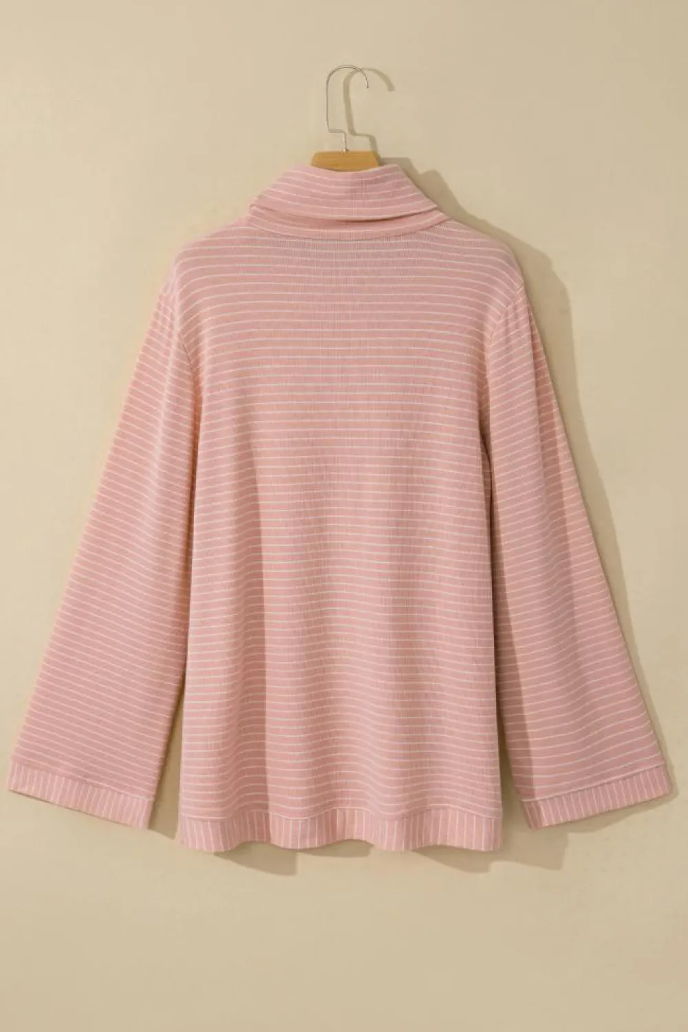 Clearance Dear-Lover Cowl Neck Side Slits Loose Fit Long Sleeve Top Pink Stripe