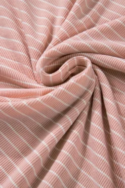 Clearance Dear-Lover Cowl Neck Side Slits Loose Fit Long Sleeve Top Pink Stripe