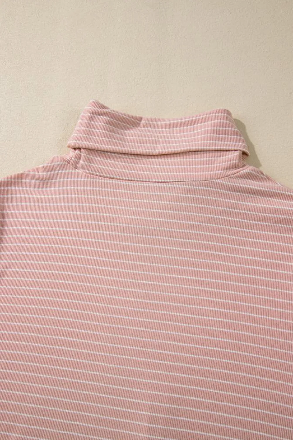 Clearance Dear-Lover Cowl Neck Side Slits Loose Fit Long Sleeve Top Pink Stripe
