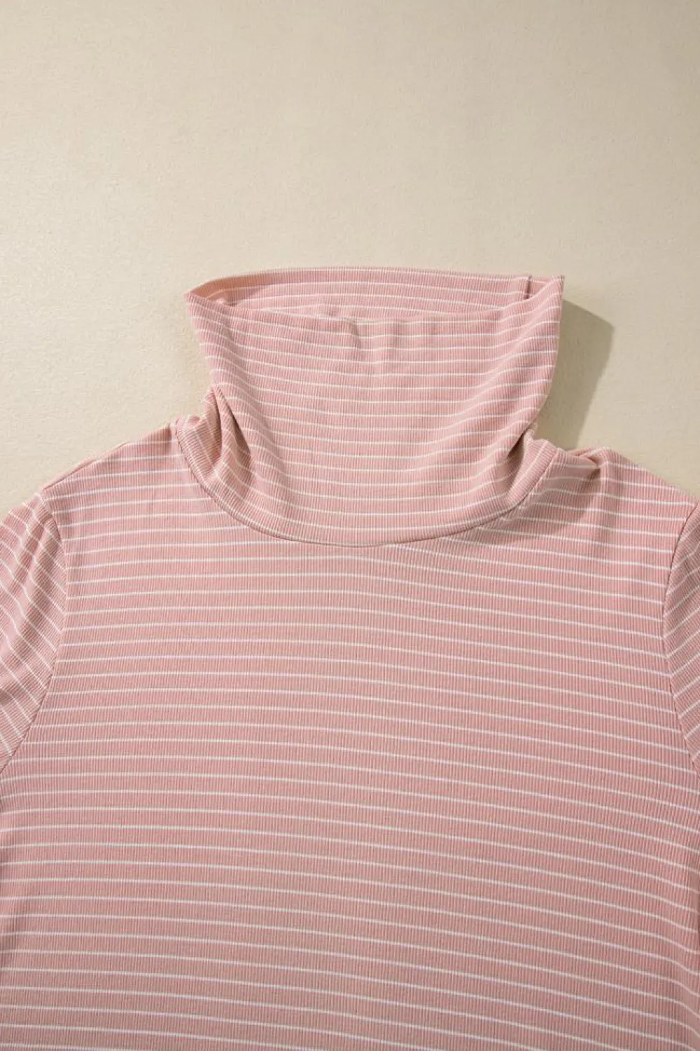 Clearance Dear-Lover Cowl Neck Side Slits Loose Fit Long Sleeve Top Pink Stripe