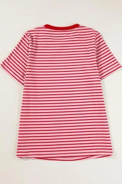 Hot Dear-Lover Crew Neck Casual T Shirt Pink Stripe