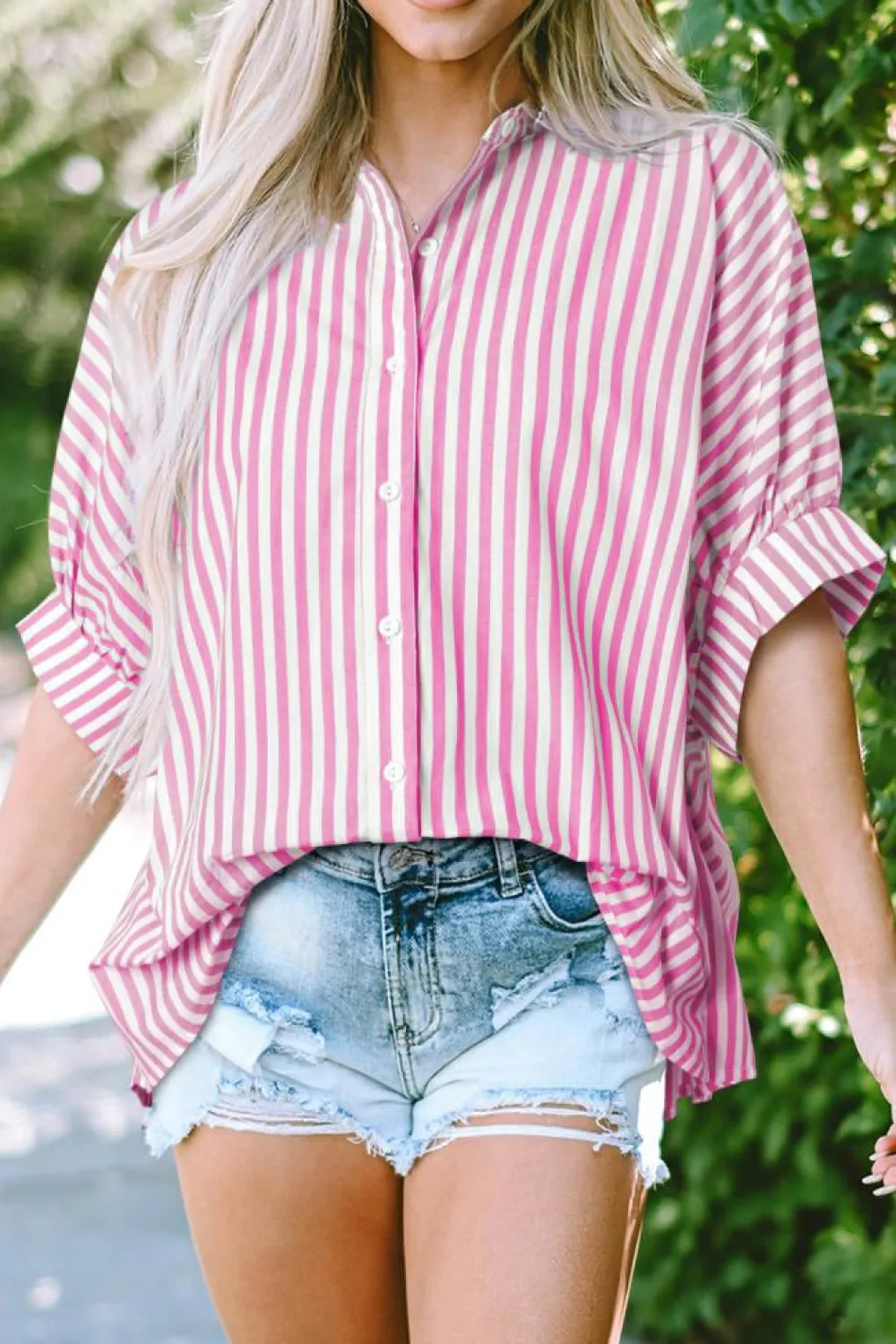 Clearance Dear-Lover Dolman Sleeve Oversize Shirt Pink Stripe