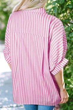 Clearance Dear-Lover Dolman Sleeve Oversize Shirt Pink Stripe