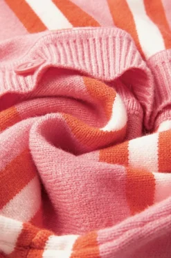 Clearance Dear-Lover Drop Shoulder Buttons Cardigan Sweater Pink Stripe