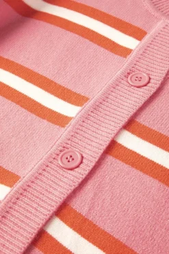 Clearance Dear-Lover Drop Shoulder Buttons Cardigan Sweater Pink Stripe
