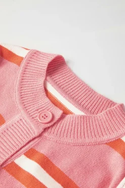 Clearance Dear-Lover Drop Shoulder Buttons Cardigan Sweater Pink Stripe
