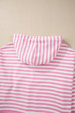 Outlet Dear-Lover Kangaroo Pocket Hoodie and Wide Leg Shorts Set Pink Stripe