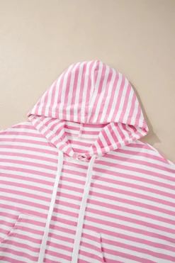 Outlet Dear-Lover Kangaroo Pocket Hoodie and Wide Leg Shorts Set Pink Stripe