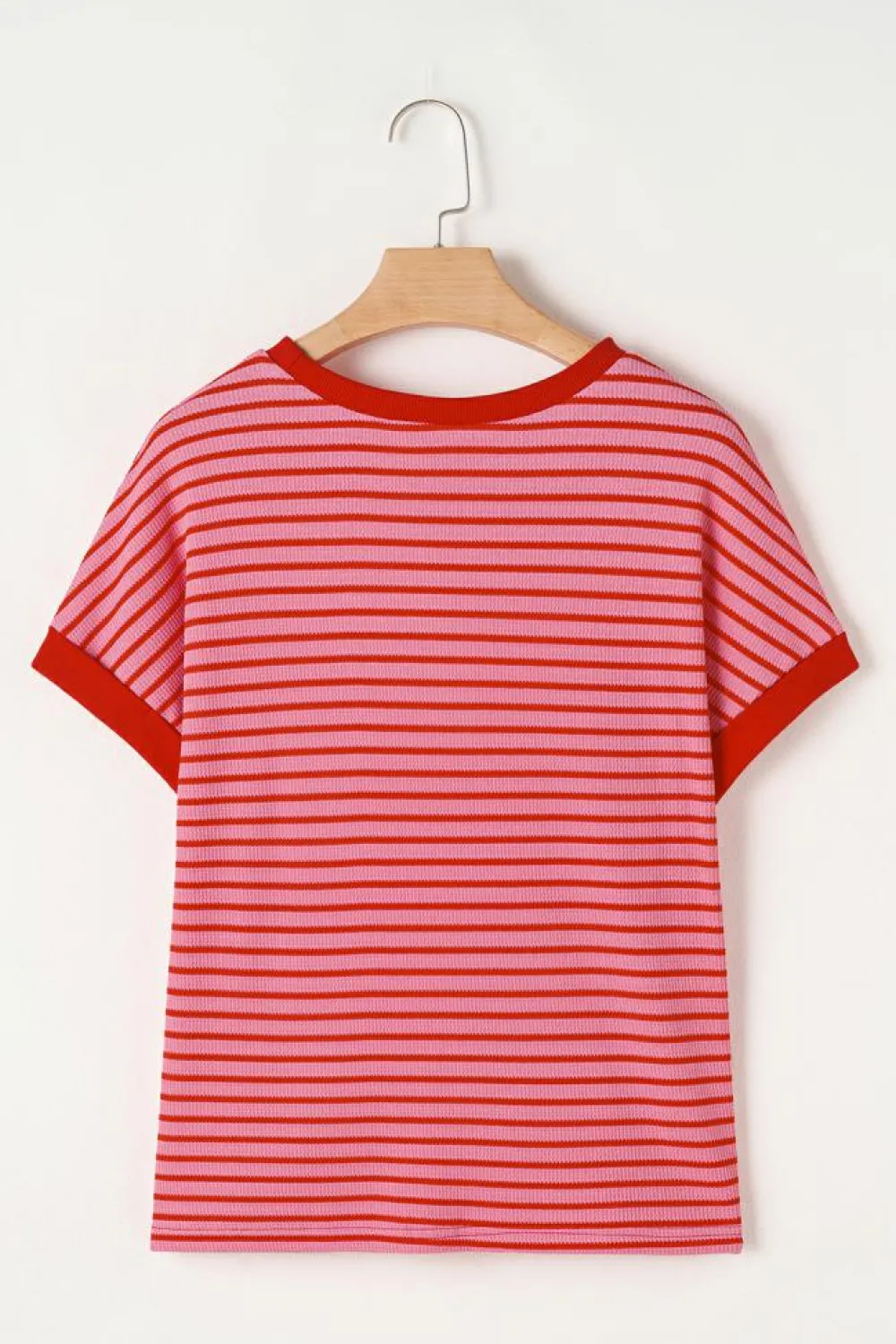 Hot Dear-Lover Knitted Round Neck T Shirt Pink Stripe