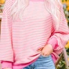 Outlet Dear-Lover Loose Drop Shoulder Long Sleeve Top Pink Stripe