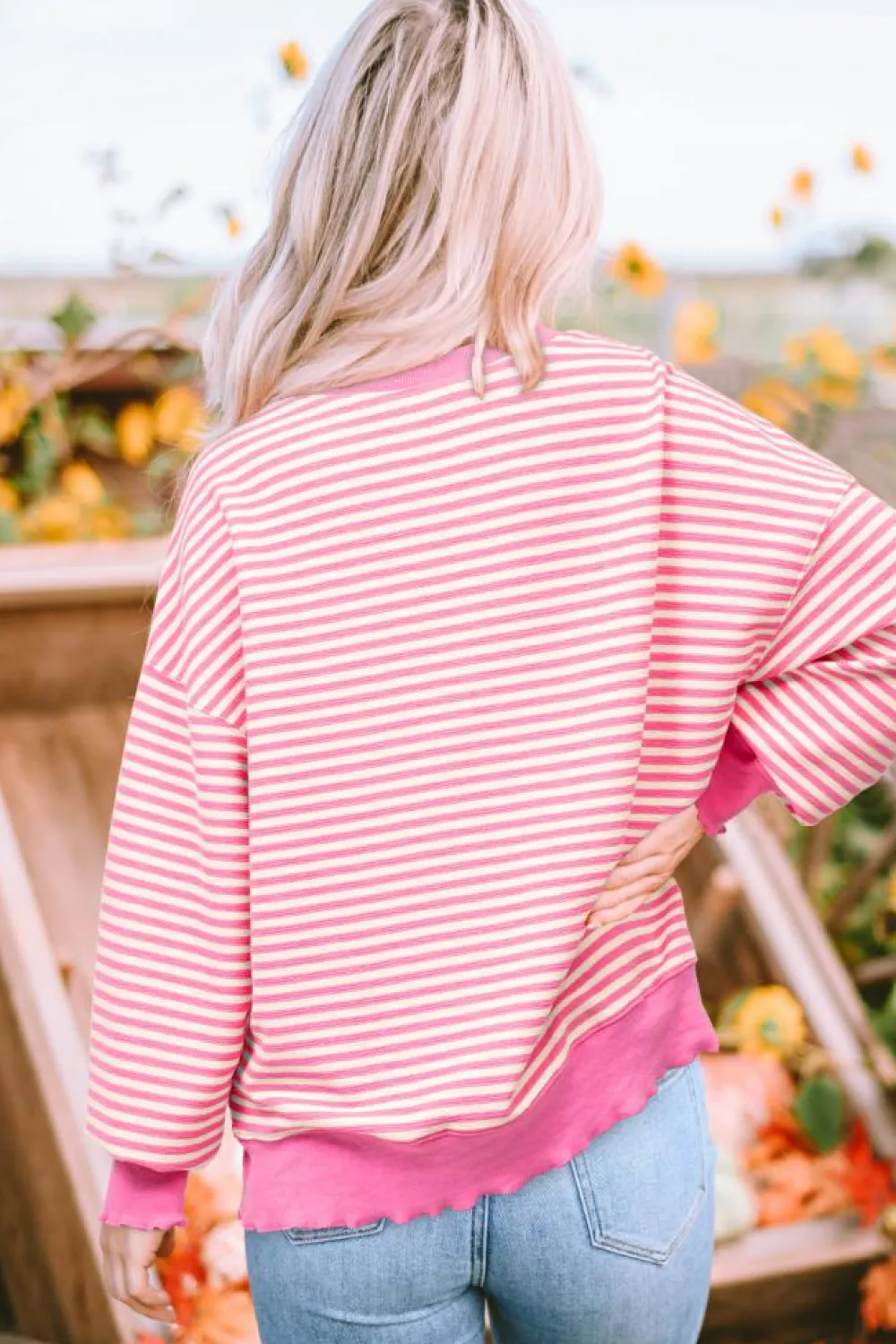 Outlet Dear-Lover Loose Drop Shoulder Long Sleeve Top Pink Stripe
