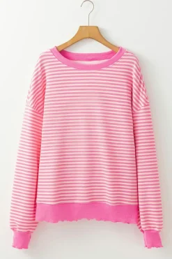Outlet Dear-Lover Loose Drop Shoulder Long Sleeve Top Pink Stripe