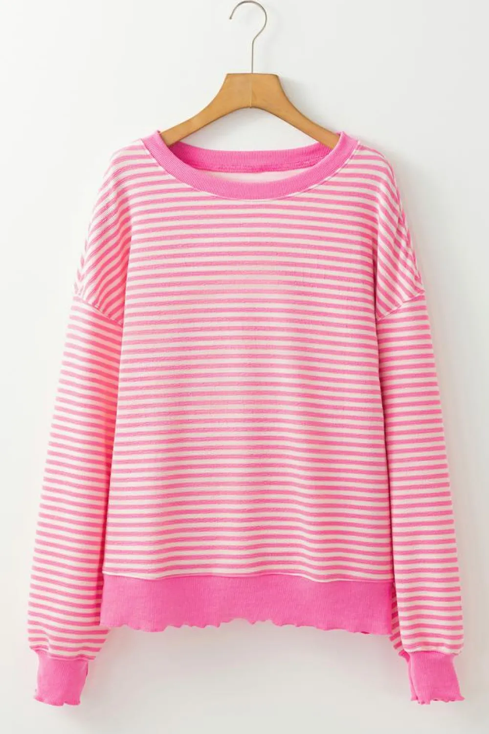 Outlet Dear-Lover Loose Drop Shoulder Long Sleeve Top Pink Stripe